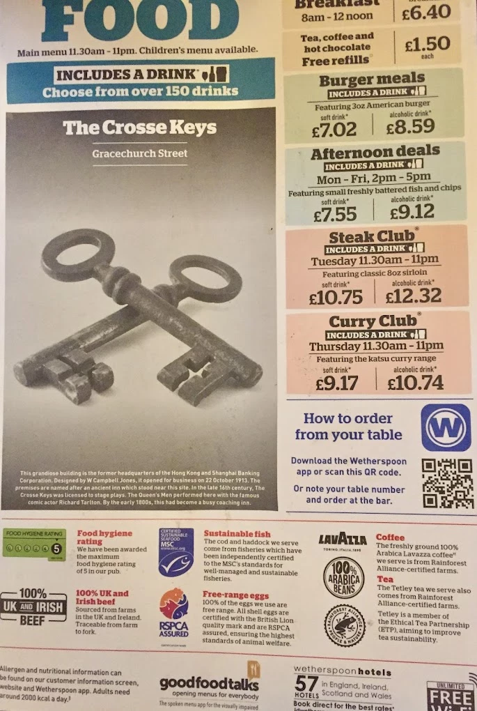 The Crosse Keys menu 2