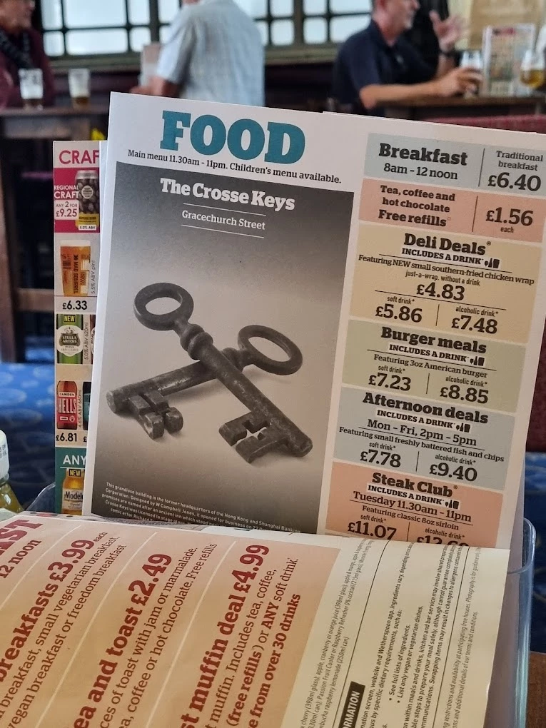 The Crosse Keys menu 1
