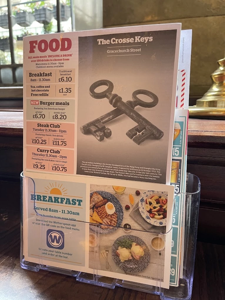 The Crosse Keys menu 6