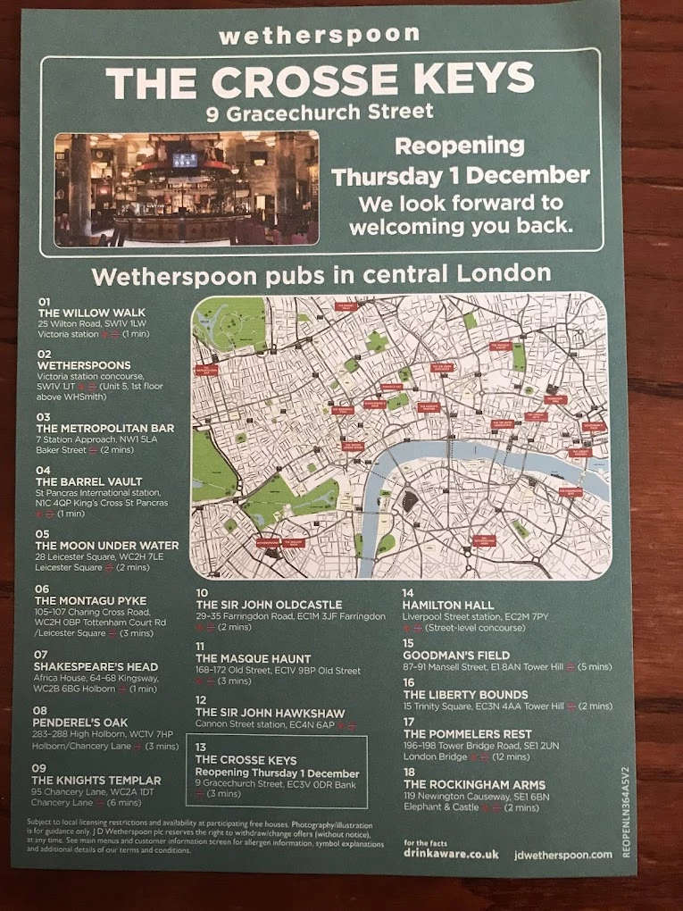 The Crosse Keys menu 4